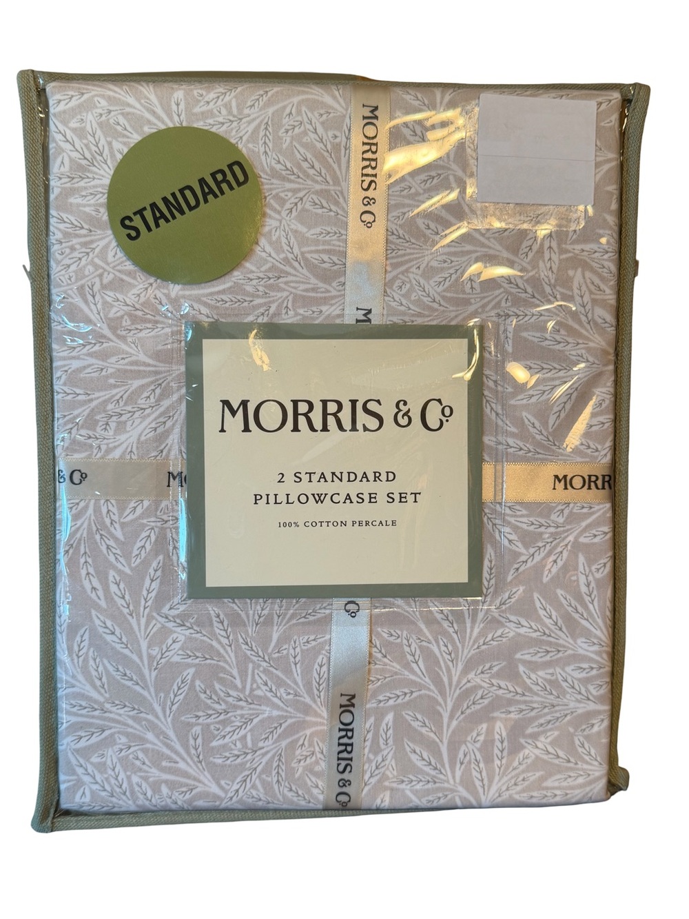 Morris & Co NWT Beige & Cream Botanical 2-Count Cotton Standard Pillowcase Set